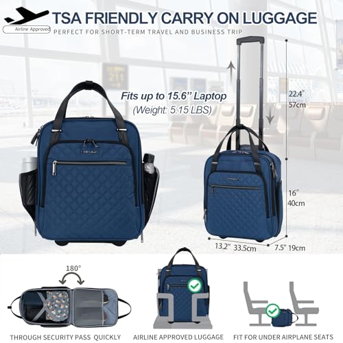 EMPSIGN Underseat Carry On Wheeled 16" Lightweight Rolling Bag for Travel, Black B8919