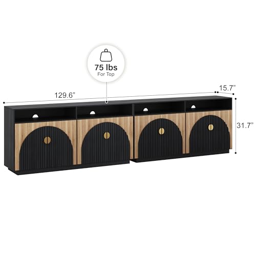 BELLEZE 65 Inch Fluted Buffet Cabinet with Storage, Caramel Brown U96619