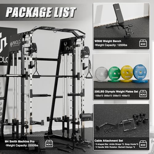 Mikolo Smith Machine 2200lbs Squat Rack with Lat Pulldown & Cable Crossover E219