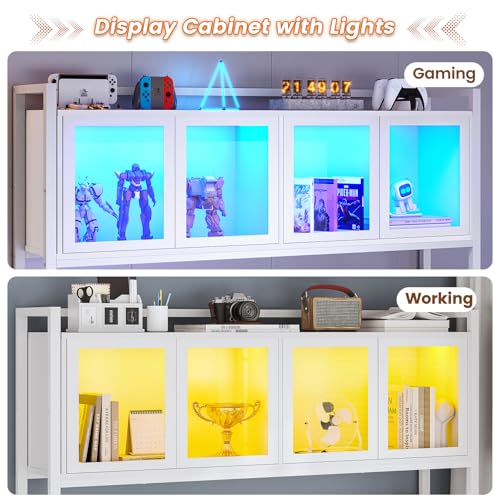 SEDETA L Shaped Gaming Desk with Drawers, LED Lights, and Power Outlet O3738