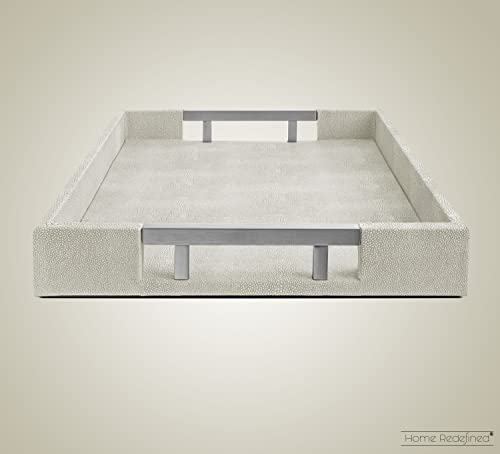 White Marble Faux Leather Decorative Tray with Handles D972626