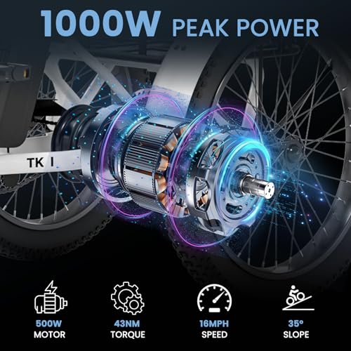 MOONCOOL Electric Tricycle for Adults, 500W 48V Folding 3-Wheel Bike with Basket O9027