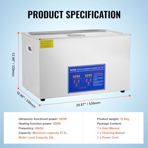 VEVOR 30L Industrial Ultrasonic Cleaner with Digital Timer & Heater 40kHz B477