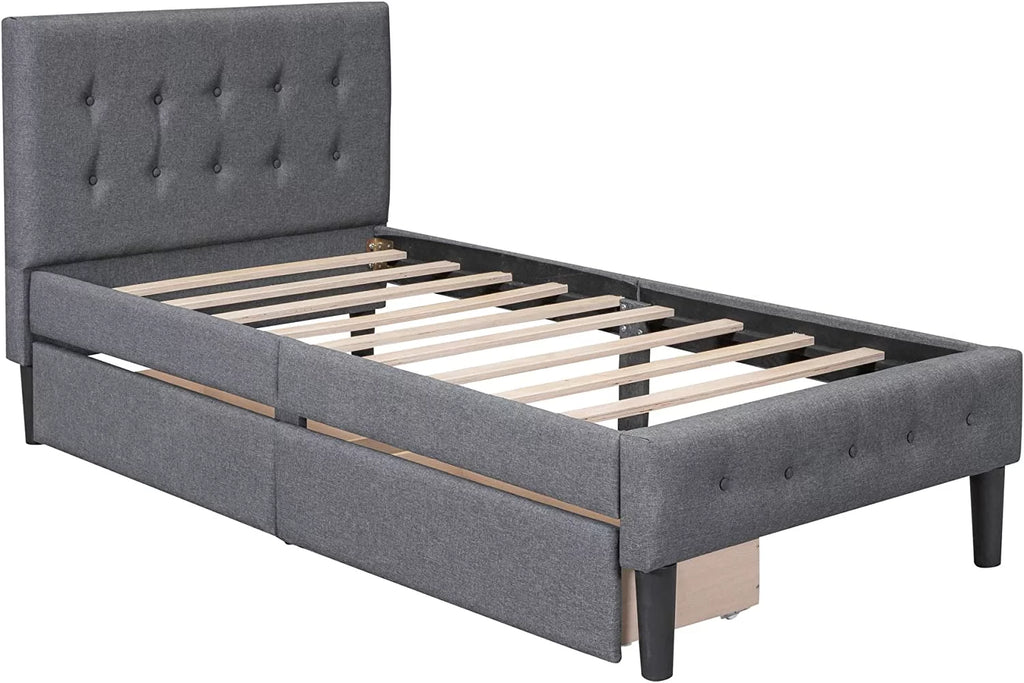 Tabaray Twin Storage Bed Frame with Headboard, Upholstered, Beige V47378