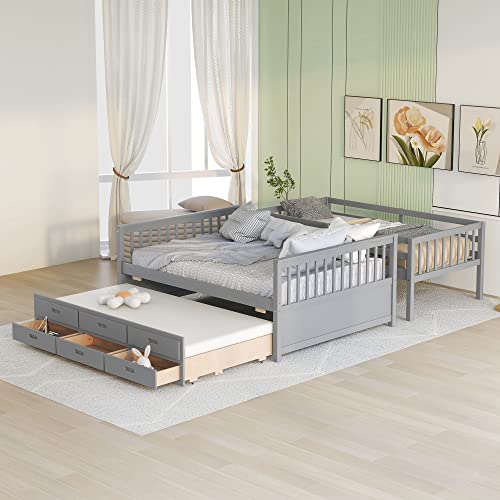 Harper & Bright Designs Twin Over Twin Bunk Bed with Storage Drawers, Solid Wood, Espresso P440327