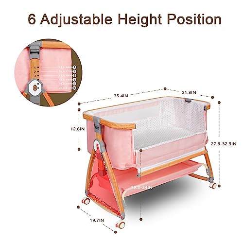 Baby Bassinet Bedside Sleeper with Wheels, 6 Height Adjustable, Light Grey L566