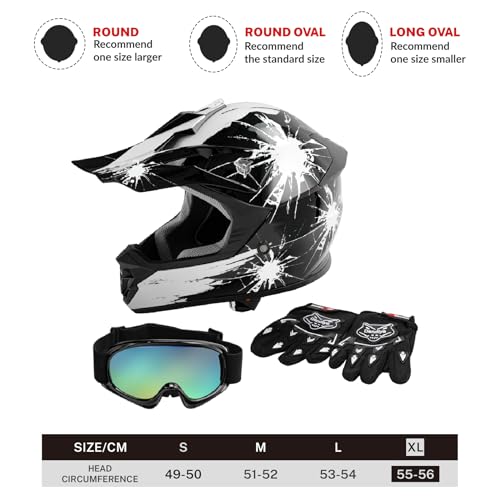 SLMOTO Dot Youth Kids Motocross Offroad Helmet with Goggles and Gloves Blue Skull D851858