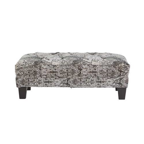 Roundhill Furniture Berliton Fabric Tufted Ottoman, Turkish Charcoal U758