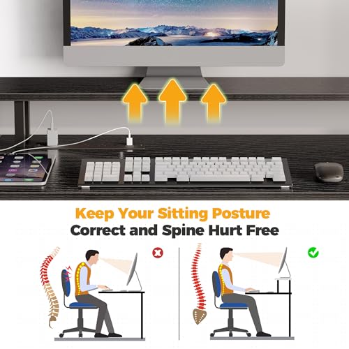 Rolanstar Computer Desk 56.7" with LED Lights and Power Outlets, Carbon Fiber Surface K1543