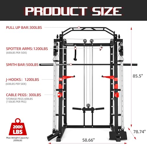 Smith Machine Home Gym with Cable Crossover Power Cage W9011