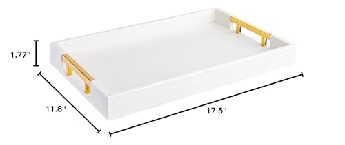 White Marble Faux Leather Decorative Tray with Handles D972626