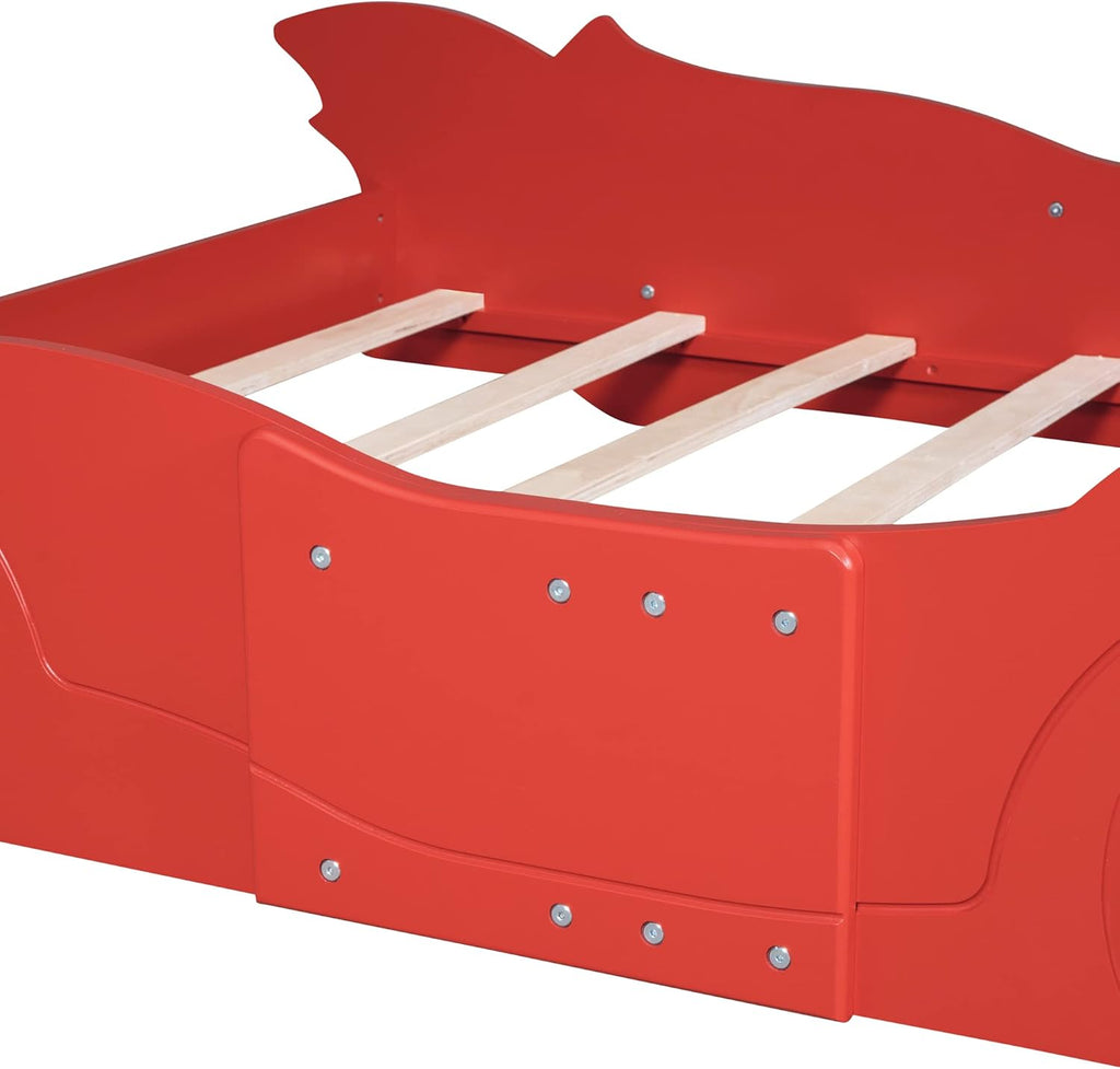 Full Size Red Wooden Race Car Platform Bed for Kids W34286
