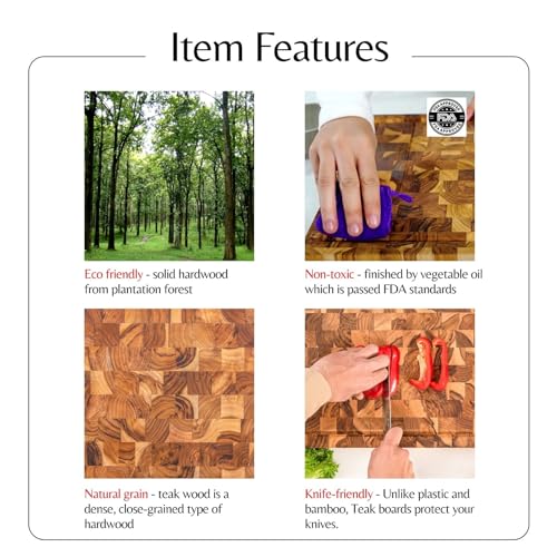 Teak Wood Cutting Board with Juice Groove, 16 x 12 x 1.5 inch A5040