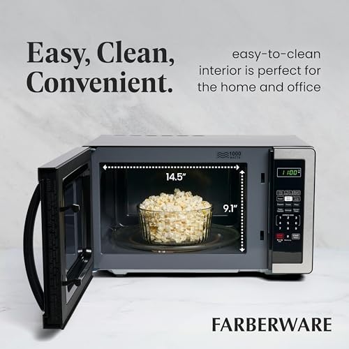 Farberware Countertop Microwave 1000W 1.1 cu ft Black Stainless Steel P5805