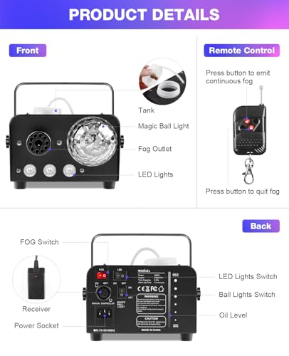 MOSFiATA 600W Fog Machine with RGB LED Lights and Remote Control E8210