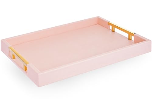 White Marble Faux Leather Decorative Tray with Handles D972626