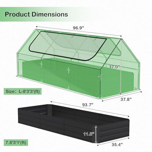 4x3x3ft Galvanized Raised Garden Bed with Cover and Zipper Windows T3329