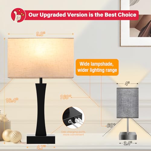 3 Way Dimmable Bedside Lamp Set of 2 with USB Ports C63781