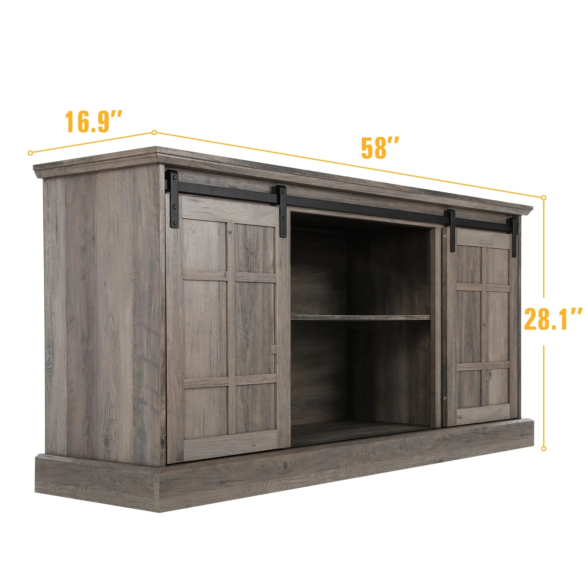 58" Farmhouse TV Stand with Electric Fireplace, Gray Wash A1124
