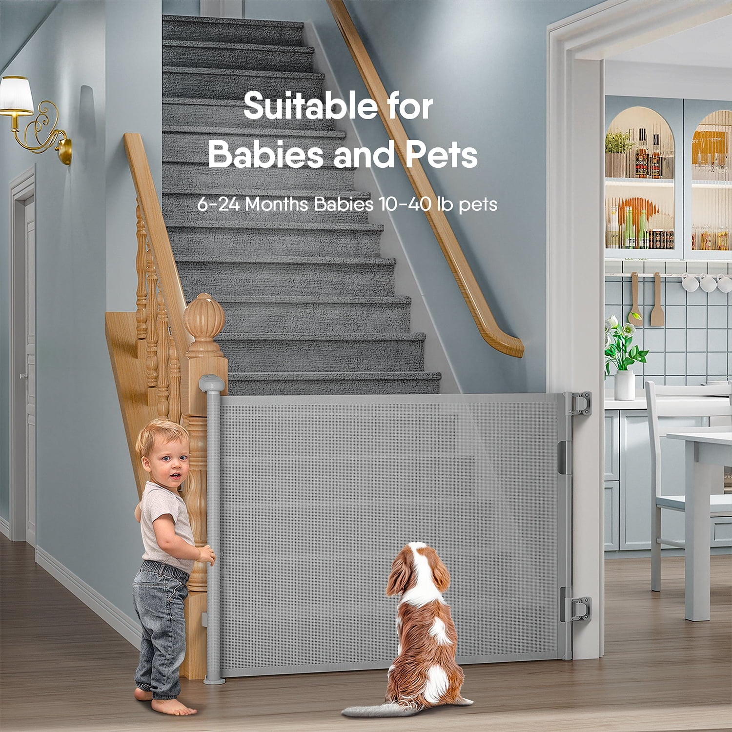 Retractable Baby Gate for Stairs, BabyBond Extra Wide 59" x 33" Tall, Gray O944