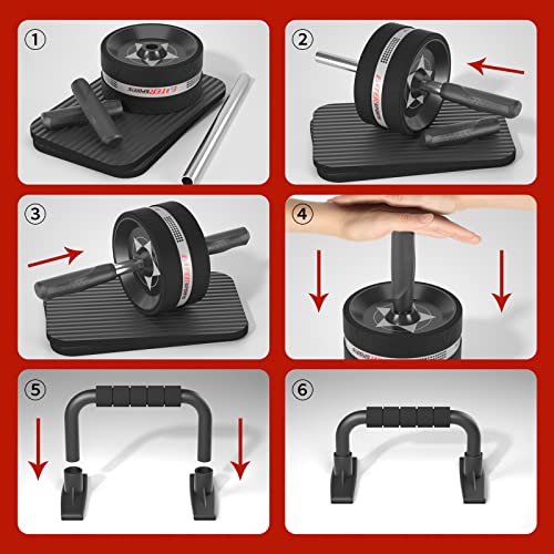 Ab Roller Wheel Kit with Push Up Bars, Resistance Bands, Knee Mat N9904