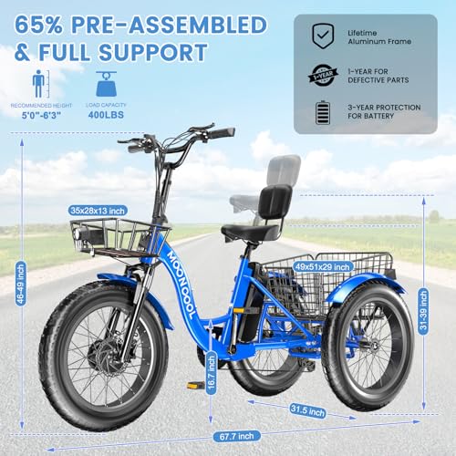 MOONCOOL Electric Tricycle for Adults 350W 36V Removable Battery 7 Speeds P222040