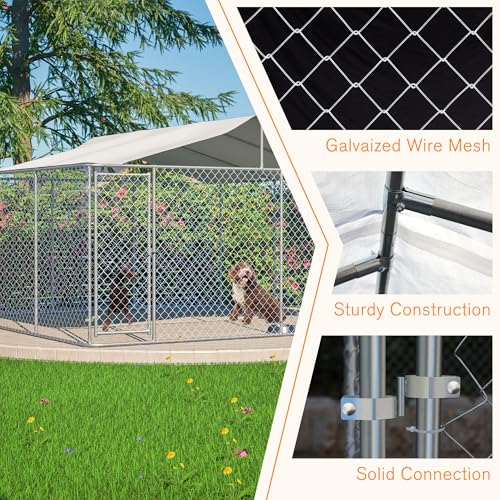 Large Outdoor Dog Kennel Heavy Duty Galvanized Steel with Waterproof Cover V616855