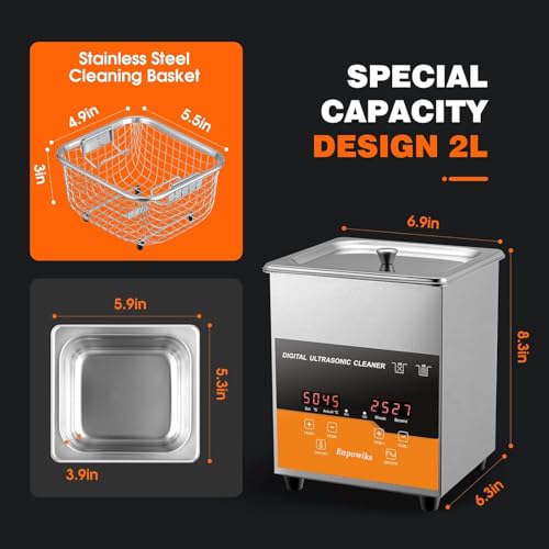Ultrasonic Cleaner 2L with Heater & Timer, 40kHz SUS 304 Stainless Steel K9648