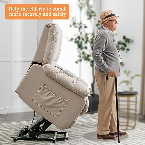 Velvet Electric Recliner Chair with Heat and Vibration, Beige Q660840