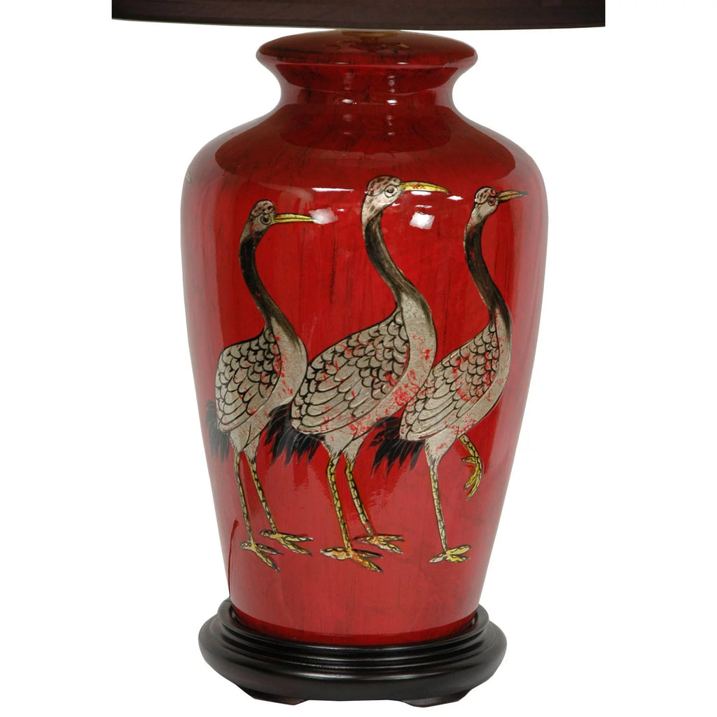 Oriental Furniture 26" Red Crowned Cranes Vase Lamp U61728