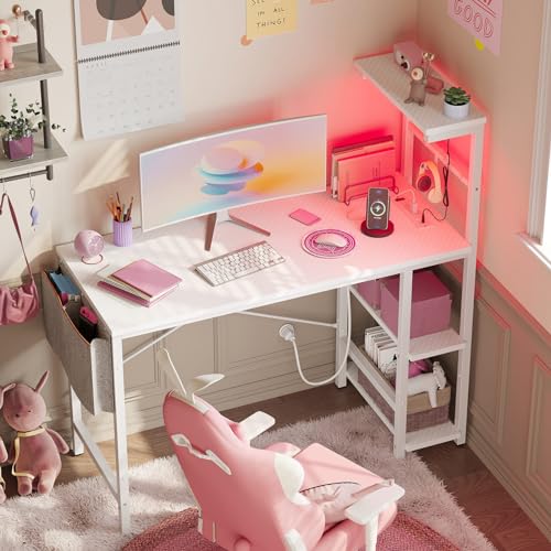 Bestier Gaming Desk with LED Lights, 51.3 Inch Computer Desk Q970