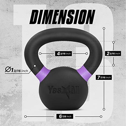 Yes4All Powder Coated Cast Iron Kettlebell Weight Set for Home Gym N15817