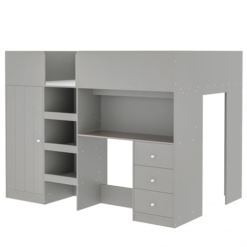 Harper & Bright Designs Full Loft Bed with Desk and Storage, Gray K73009