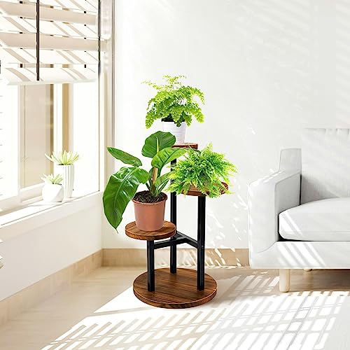AUGOSTA 5 Tier Plant Stand, Tall Metal Wood Shelf for Indoor Outdoor Garden O47518