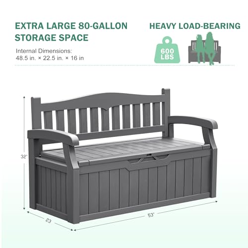 Greesum 80 Gallon Outdoor Storage Bench, Resin Patio Furniture, Dark Black I77551