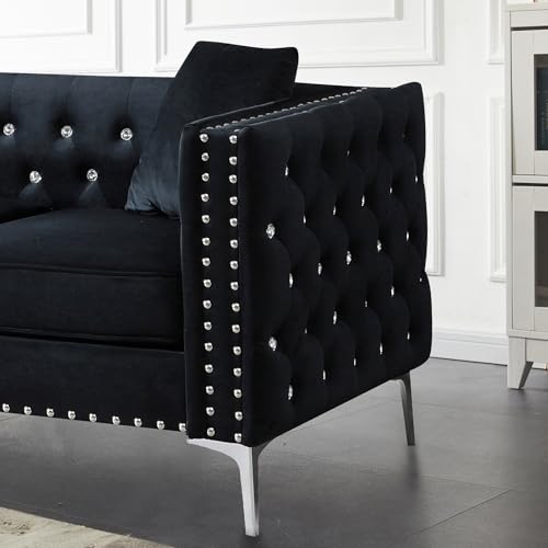 Velvet Loveseat and 3 Seater Sofa Set with Jeweled Button Tufted, Beige Y532619