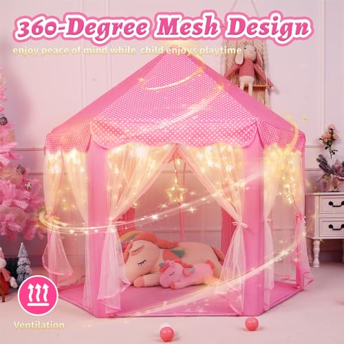 Monobeach Princess Tent Girls Large Playhouse with Star Lights L847553