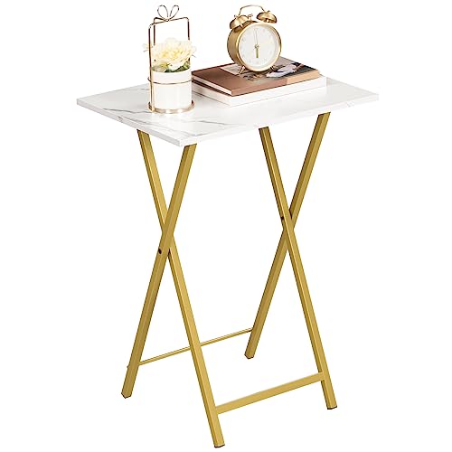 HOOBRO Folding TV Tray Tables, Set of 2, Marble and Gold C48497