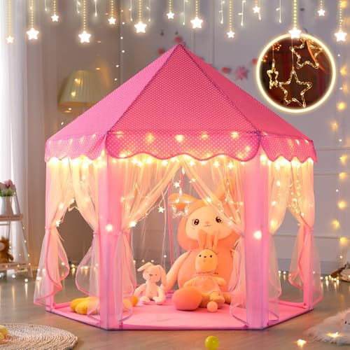 Monobeach Princess Tent Girls Large Playhouse with Star Lights L847553