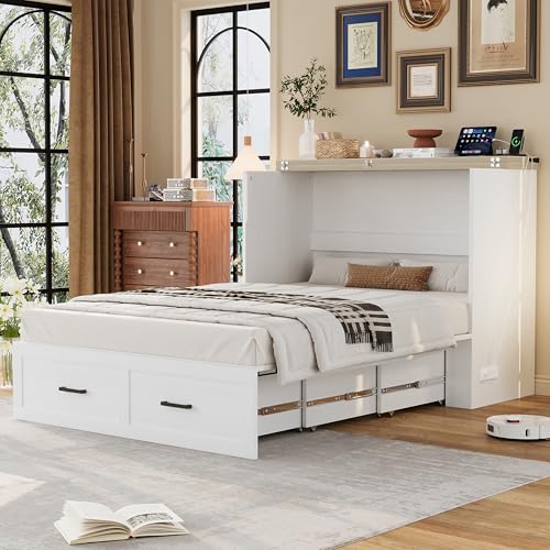 Queen Size Murphy Bed Cabinet with Charging Station, White P336686