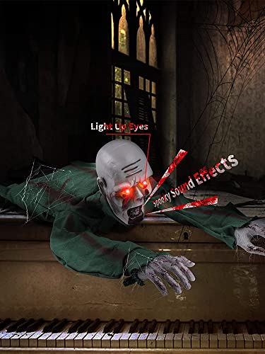 Halloween Outdoor Decorations Scary Climbing Zombie with Glowing Red Eyes O355