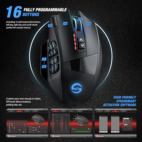 UtechSmart Venus Pro RGB Wireless MMO Gaming Mouse, 16000 DPI, 16 Programmable Buttons M66772