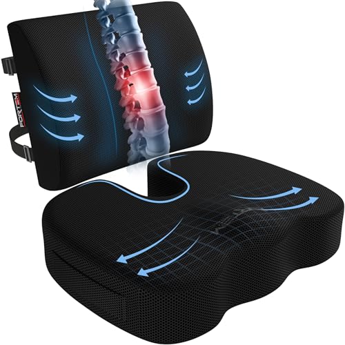 FORTEM Office Chair Cushion and Back Support, Memory Foam Lumbar Pillow, Non Slip, XL V440