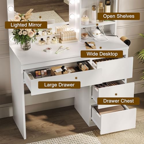 Vanity Desk with Mirror and LED Lights, White U781622