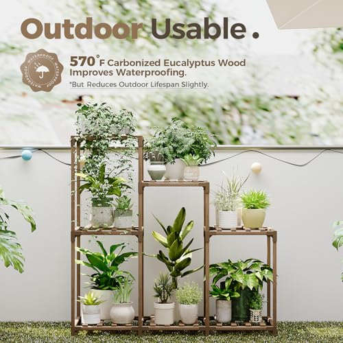 Bamworld Plant Stand Indoor Outdoor Wood Plant Rack 3 Tier Ladder D51744