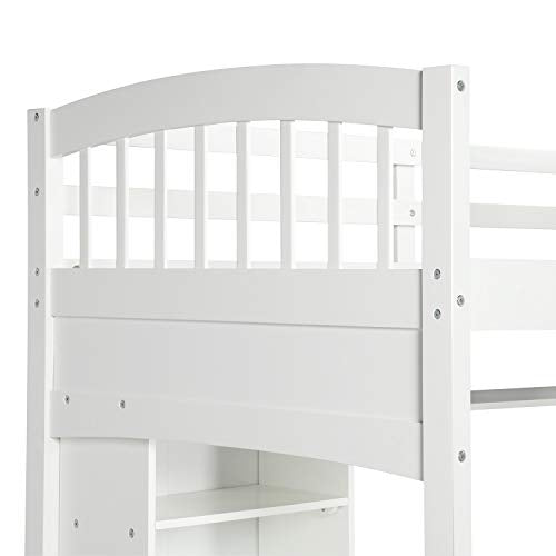 Harper & Bright Designs Full Size Loft Bed with Wardrobe and Desk, Solid Wood, White R4710