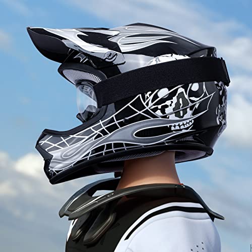 SLMOTO Dot Youth Kids Motocross Offroad Helmet with Goggles and Gloves Blue Skull D851858