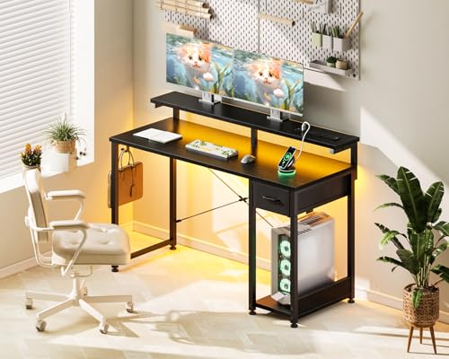 AODK Gaming Desk with LED Lights & Power Outlet, 40 Inch, Black T67329