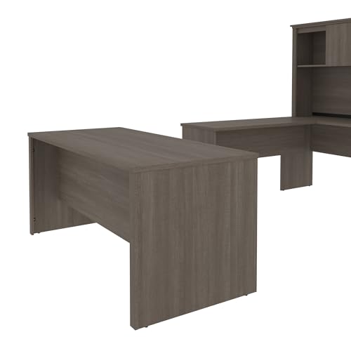 Bestar Logan 66W U or L-Shaped Executive Office Desk with Pedestal and Hutch, Bark Grey W17996