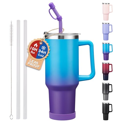 40 oz Tumbler with Handle and Straw Lid - Leak-proof Vacuum Insulated Travel Cup I15292